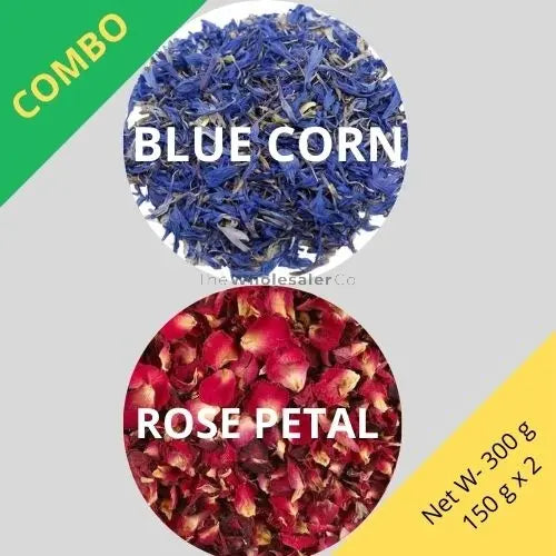 Blue Cornflower & Red Rose Petal - Centaurea Cyanus & Rosa - 150 g x 2 - Dried Flower Combo | TheWholesalerX |