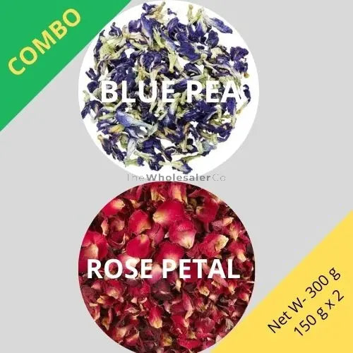 Butterfly Blue Pea & Red Rose Petal - Clitoria Ternatea & Rosa - 150 g x 2 - Dried Flower Combo | TheWholesalerX |