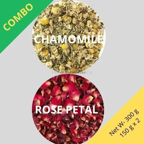 Chamomile & Red Rose Petal - Matricaria chamomilla & Rosa - 150 g x 2 - Dried Flower Combo | TheWholesalerX |