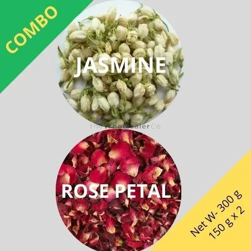 Jasmine & Red Rose Petal - Jasminum Grandiflorum & Rosa - 150 g x 2 - Dried Flower Combo | TheWholesalerX |