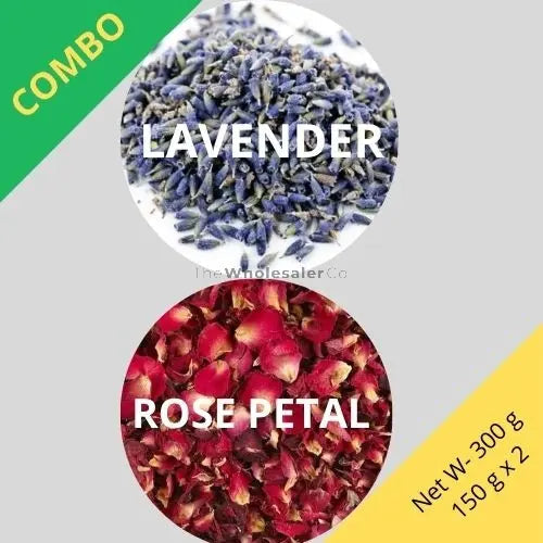 Lavender Bud & Red Rose Petal - Lavandula & Rosa - 150 g x 2 - Dried Flower Combo | TheWholesalerX |
