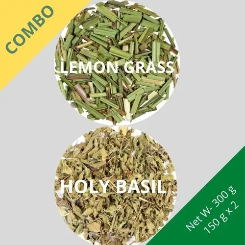 Lemon grass & Holy Basil (Tulsi) - Cymbopogon & Ocimum Tenuiflorum - 150 g x 2 - Dried Herb Combo | TheWholesalerX |