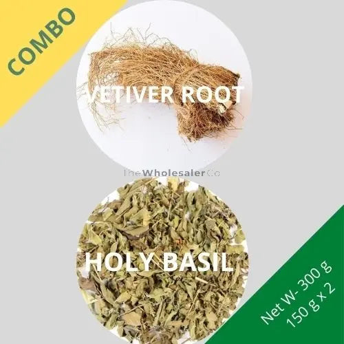 Vetiver Root (Khus) & Holy Basil (Tulsi) - Vetiveria Zizanioides & Ocimum Tenuiflorum - 150 g x 2 - Dried Herb Combo | TheWholesalerX |